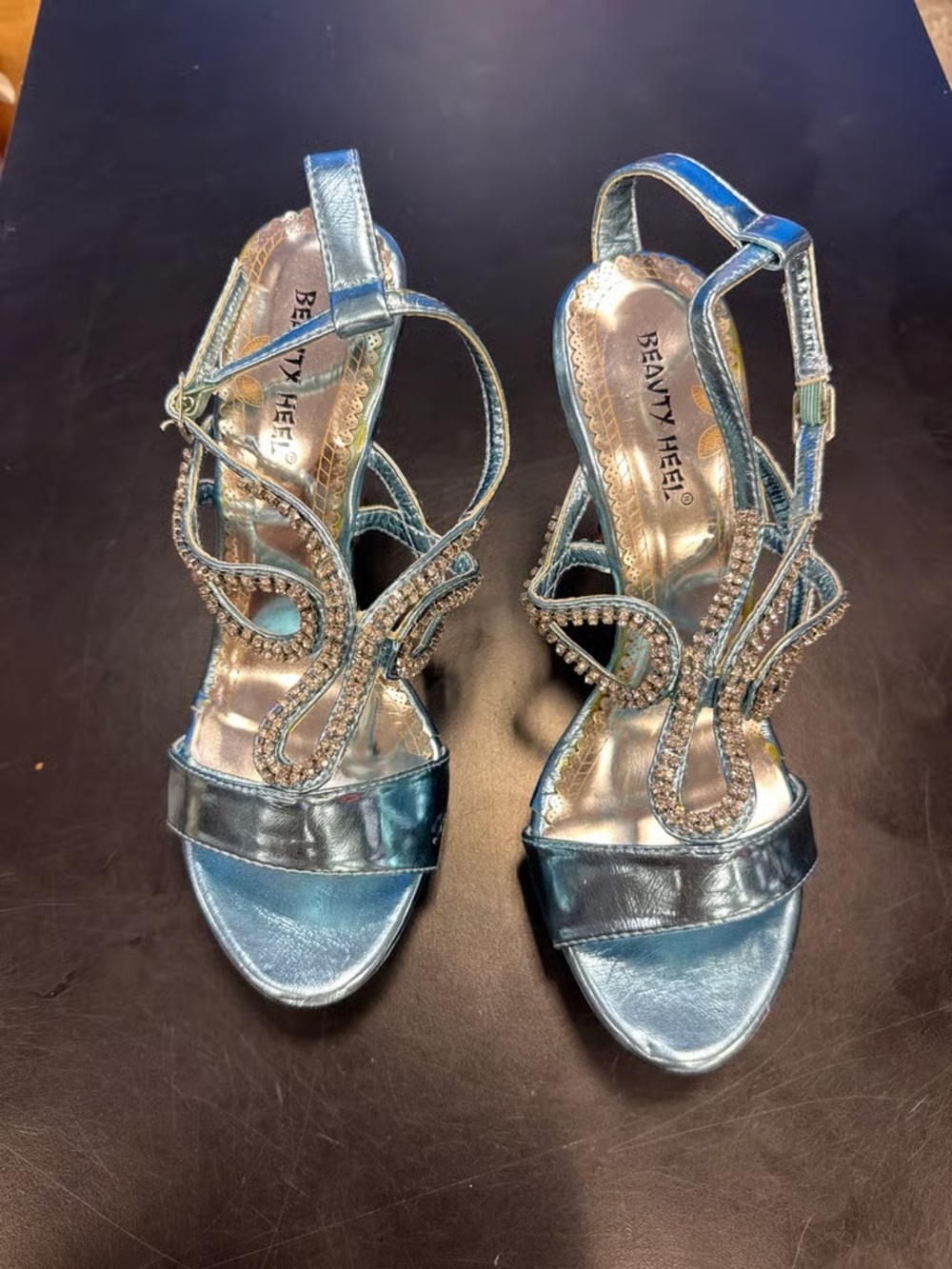 Blue Metallic Embellished Women's Dress Sandals
